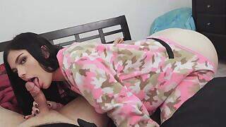 I love the cute pajamas you got me stepdad! Too bad everyone bailed on me . . . All the girls were going to experience giving blowjobs on bananas! Maybe I can use you instead. Let me see your cock