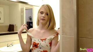 Elsa Jean and Hannah Hays are having a fun time bopping each other with pillows when their stepbrother Dustin Daring walks in on them. Dustin`s boner is poking fascinate enjoy his shorts when he comes